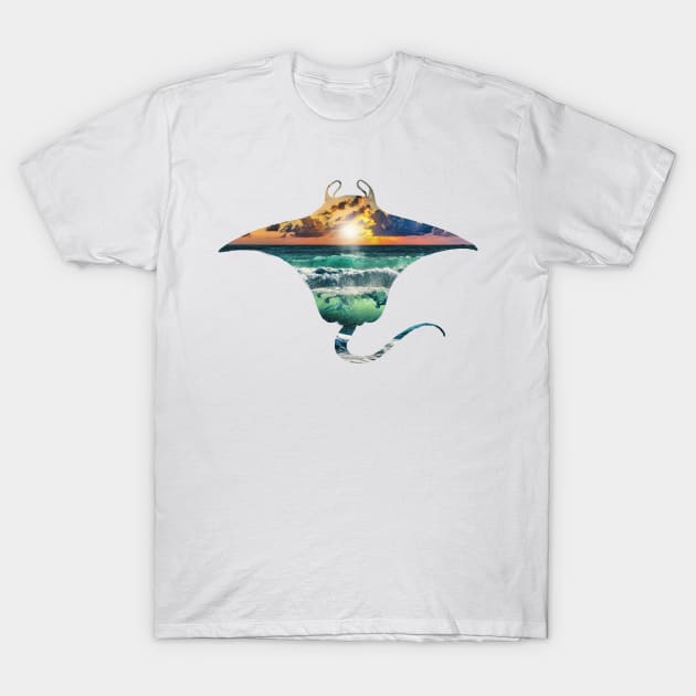 Manta Ray Sunset Beach T-Shirt by PhotoArts